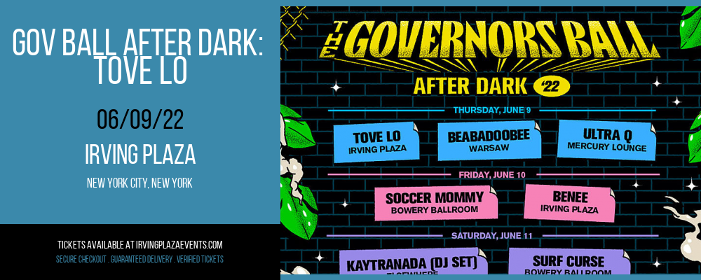 Gov Ball After Dark: Tove Lo at Irving Plaza tickets Gov Ball After Dark: Tove Lo at Irving Plaza